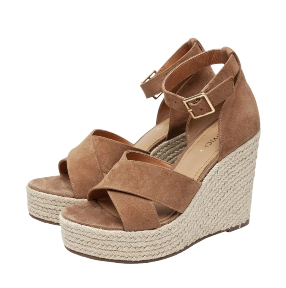 Lisa Vicky Espadrille Platform Wedge Suede Sandals Cognac Tan NIB Size 9.5 - Picture 10 of 10